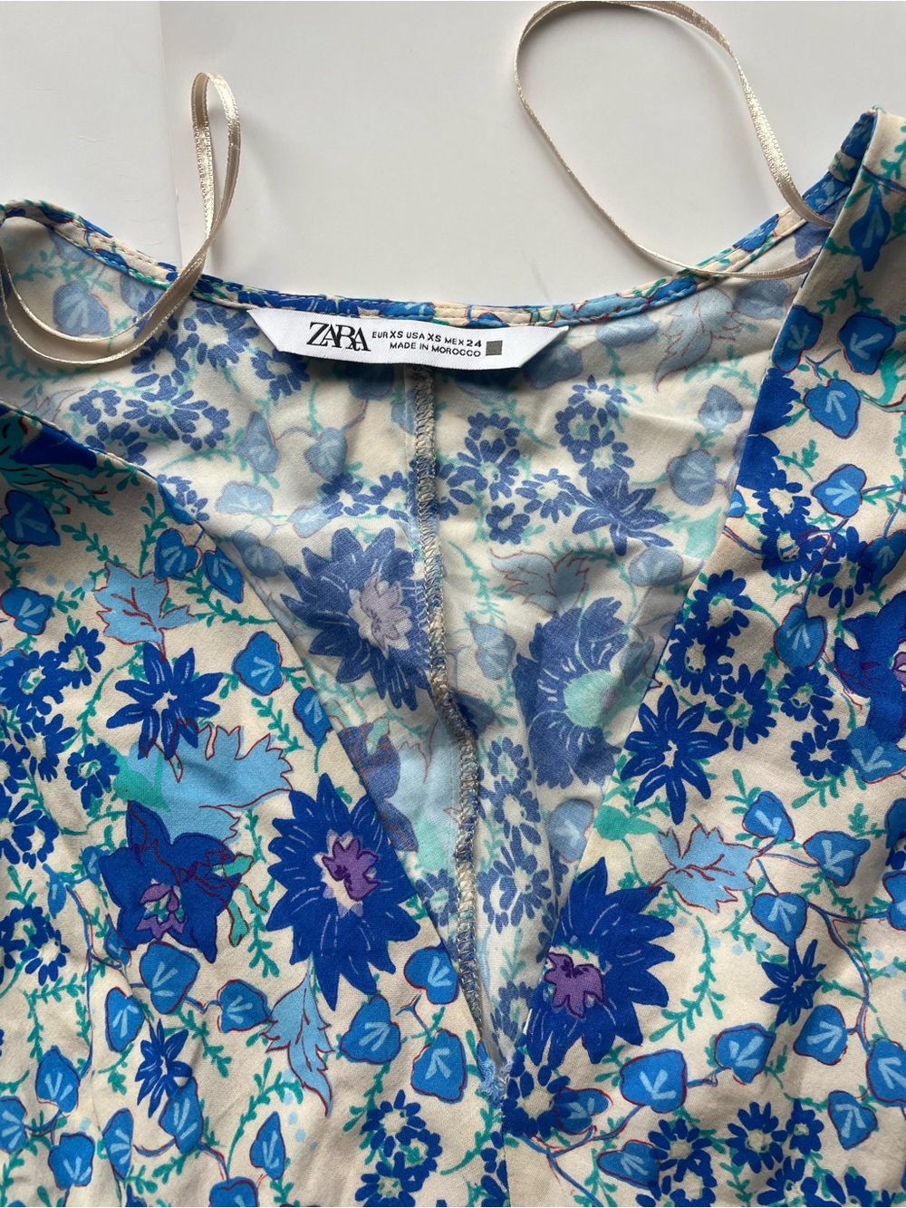 Zara Blue Floral Boho Midi Dress Empire Waist Short Sleeve - Picture 3 of 7